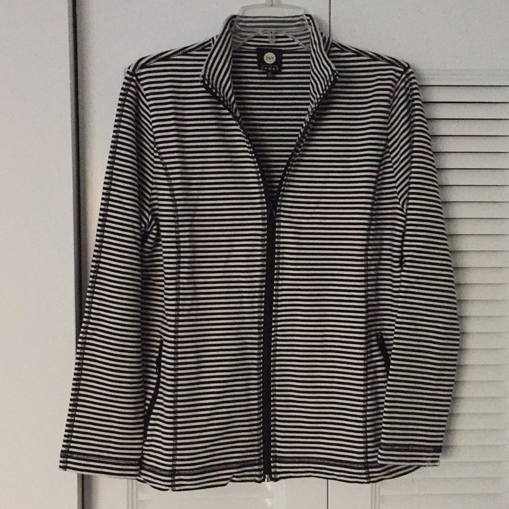 Black and cream striped zip up